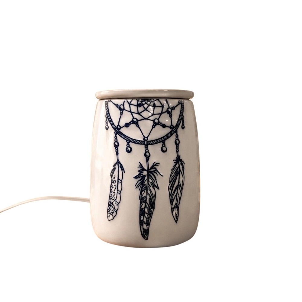 Scentsy Dreamcatcher Electric Wax Warmer White Ceramic Blue Feather Full Size